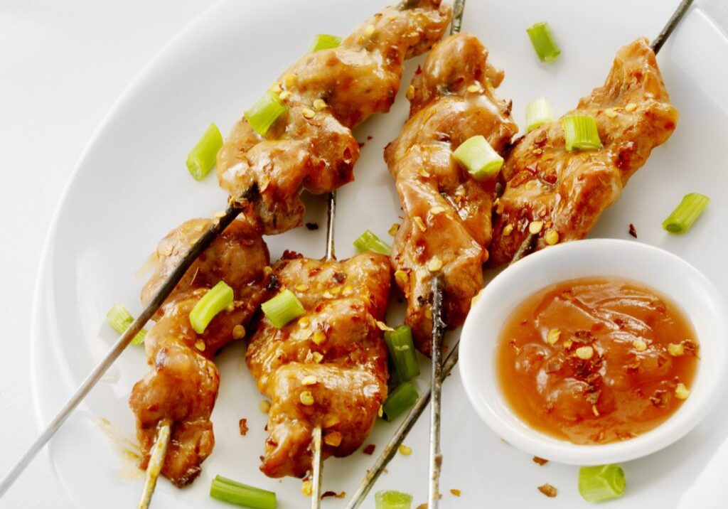 Pork Skewers (also looks like Chicken) Skewers with Green onion-Photographed on Hasselblad H3D2-39mb Camera