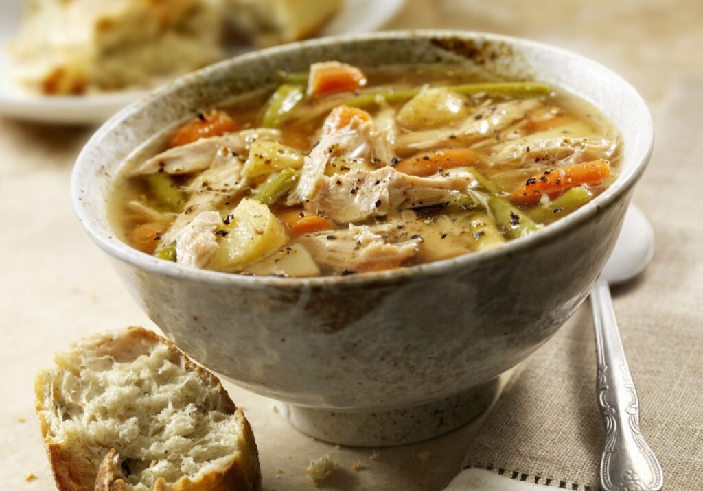 Homemade Turkey Soup with Carrots, Potatoes and Green Beans - Photographed on Hasselblad H3D2-39mb Camera